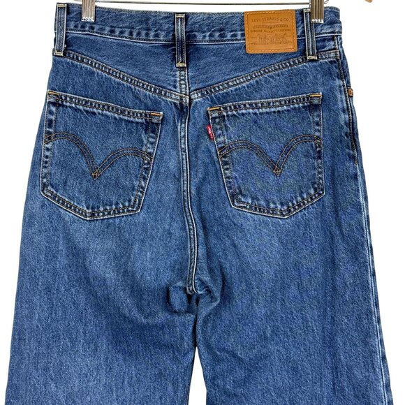 Levi's Premium Ribcage Straight Jeans Tag 28/29 Button Fly Big E High Rise Blue - Picture 8 of 13